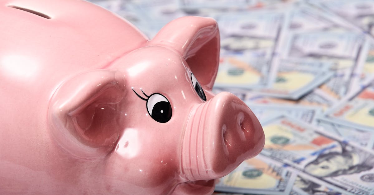 Close-up image of a shiny pink piggy bank surrounded by US hundred dollar bills, symbolizing savings and finance.