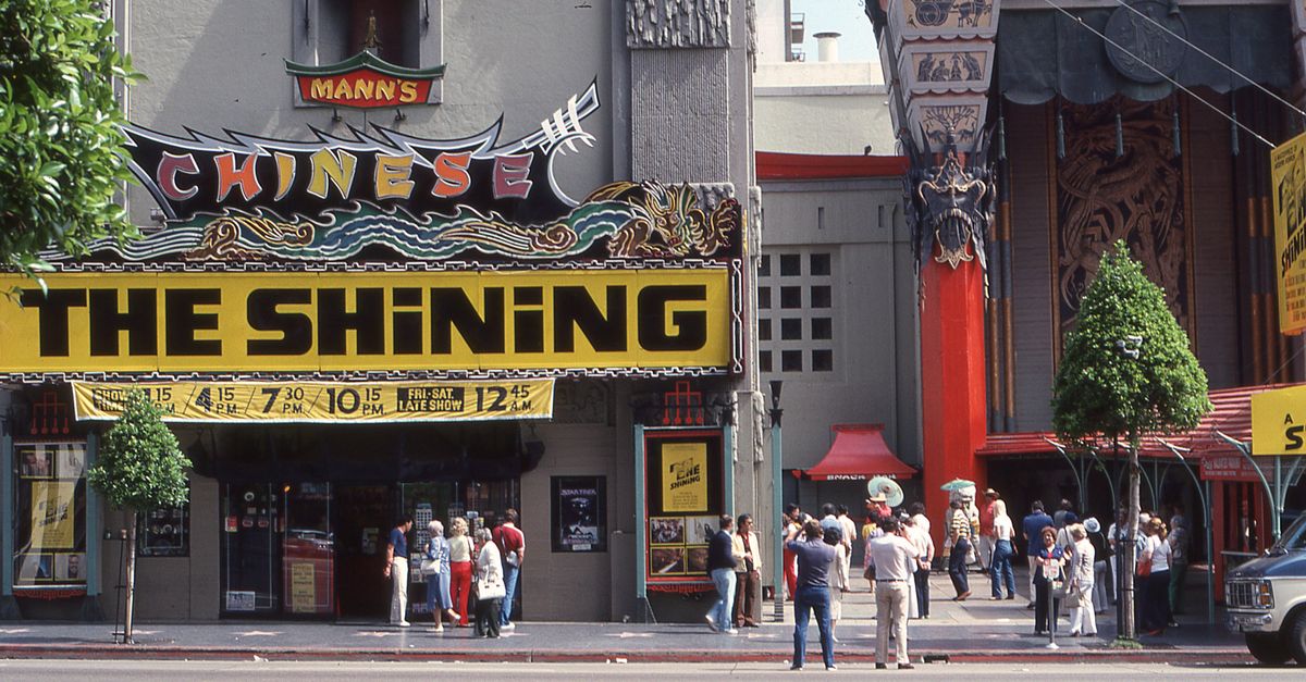 Iconic Chinese Theater in Hollywood with people, a classic urban snapshot from Los Angeles.