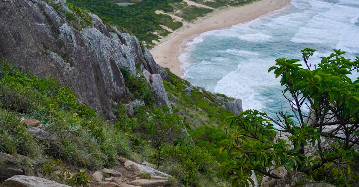 Explore the stunning coastal landscape of Florianópolis, Brazil from a high vantage point.