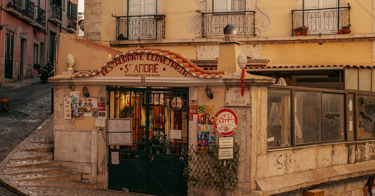 Charming corner restaurant in Lisbon's historic district exuding rustic European charm.