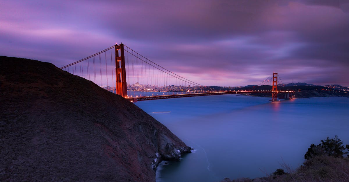 Stunning view of the Golden Gate Bridge at dusk with coastal landscape.