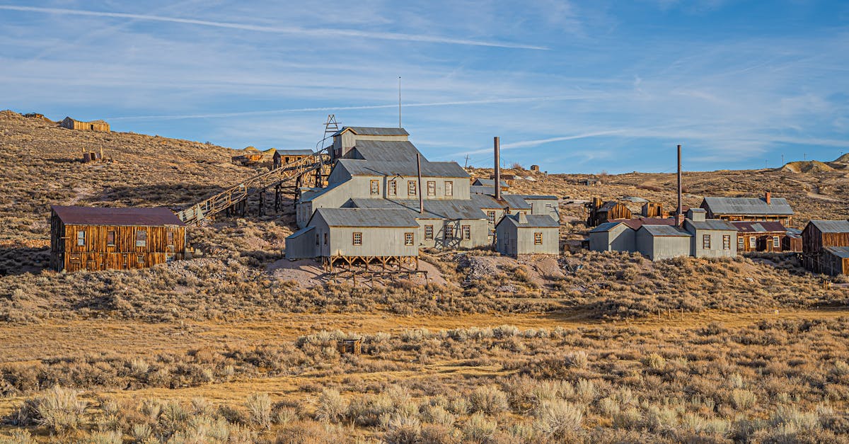 Explore the preserved remnants of a historic mining town in Bodie, California, showcasing rustic architecture.