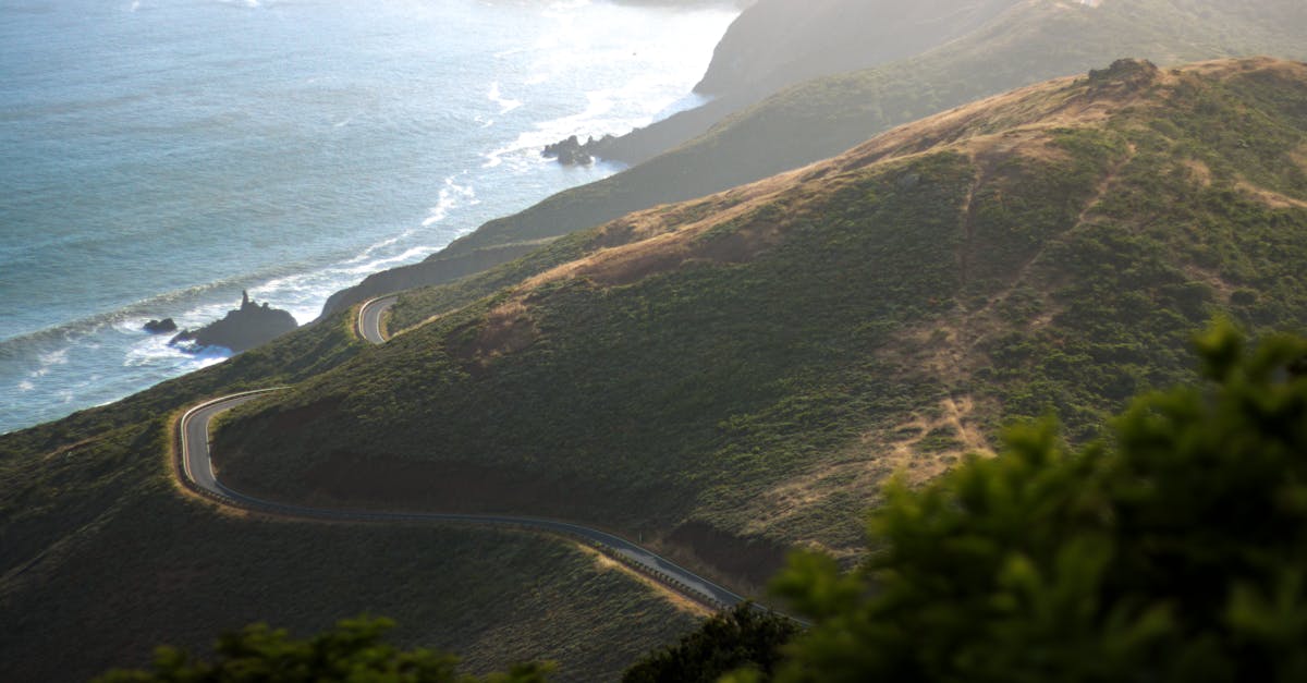 A stunning view of the winding coastal road along the cliffs near San Francisco, California.