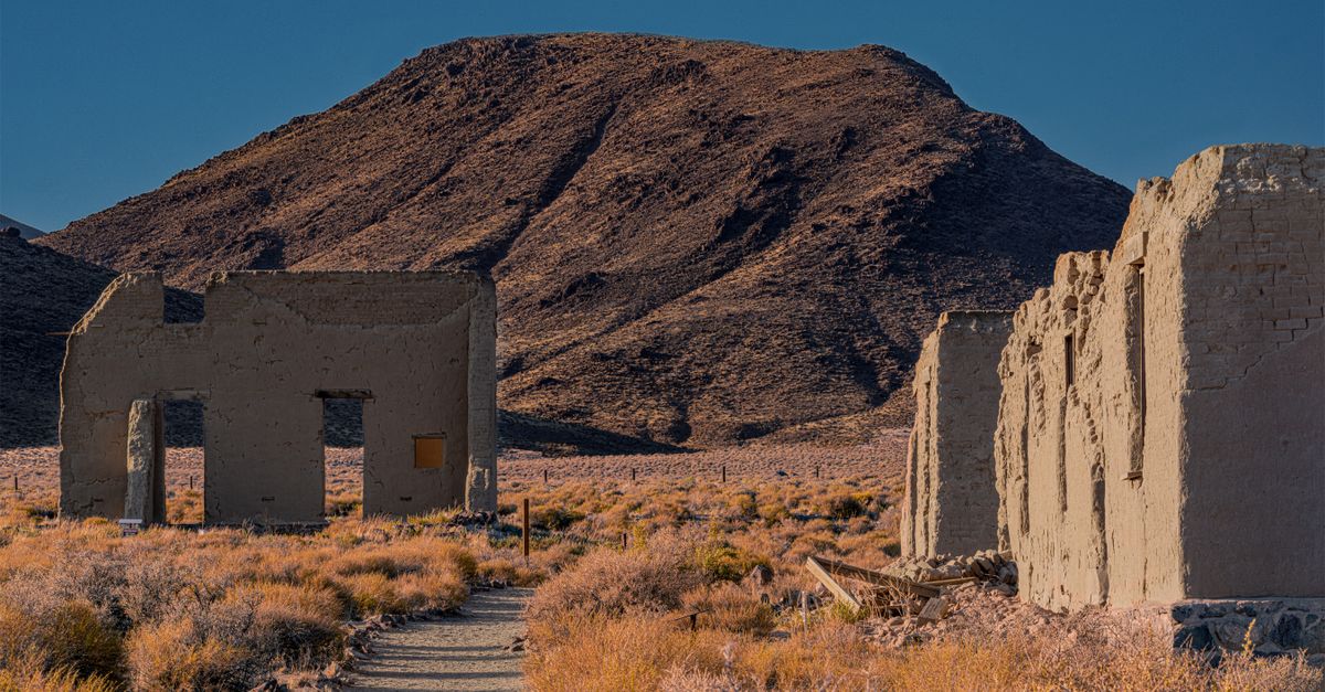 Explore old west ruins against a desert backdrop in Silver Springs, Nevada.
