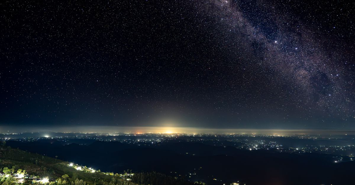 Beautiful view of the Milky Way galaxy arching over Haputale, Uva Province at night.