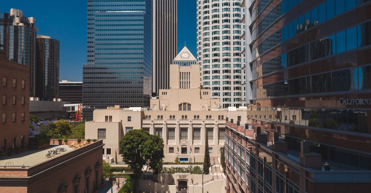 Captivating view of Los Angeles skyline featuring iconic high-rises and architecture.